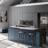 Häcker Design Inselküche blau Schiefer Hochschrank