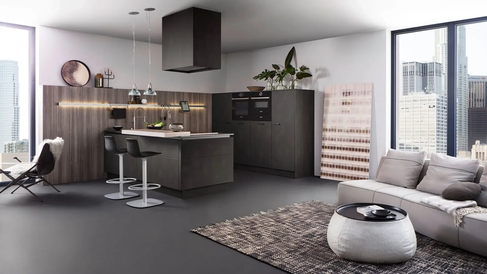 Leicht Design Inselküche Anthrazit